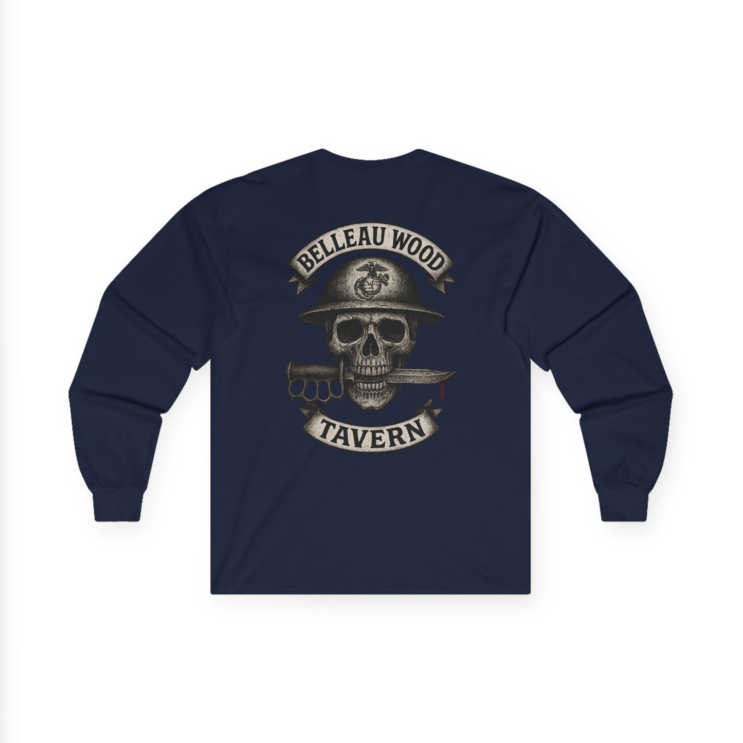 Skull Trench Knife (Back) -Belleau Wood Tavern Long Sleeve Tee - Unisex Ultra Cotton Shirt