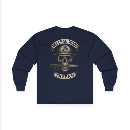 Skull Trench Knife (Back) -Belleau Wood Tavern Long Sleeve Tee - Unisex Ultra Cotton Shirt