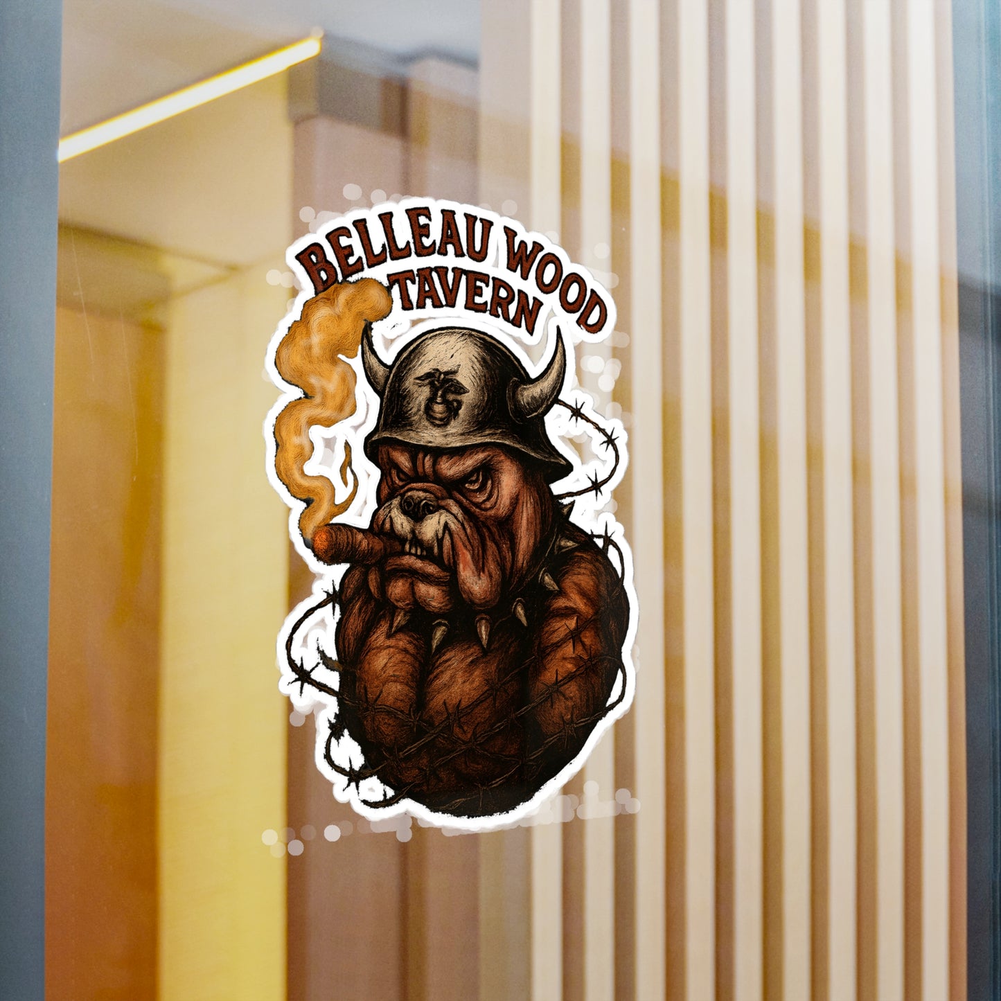 Belleau Wood Tavern Devil Dog with Cigar Marines Sticker Cut Vinyl Decals USMC