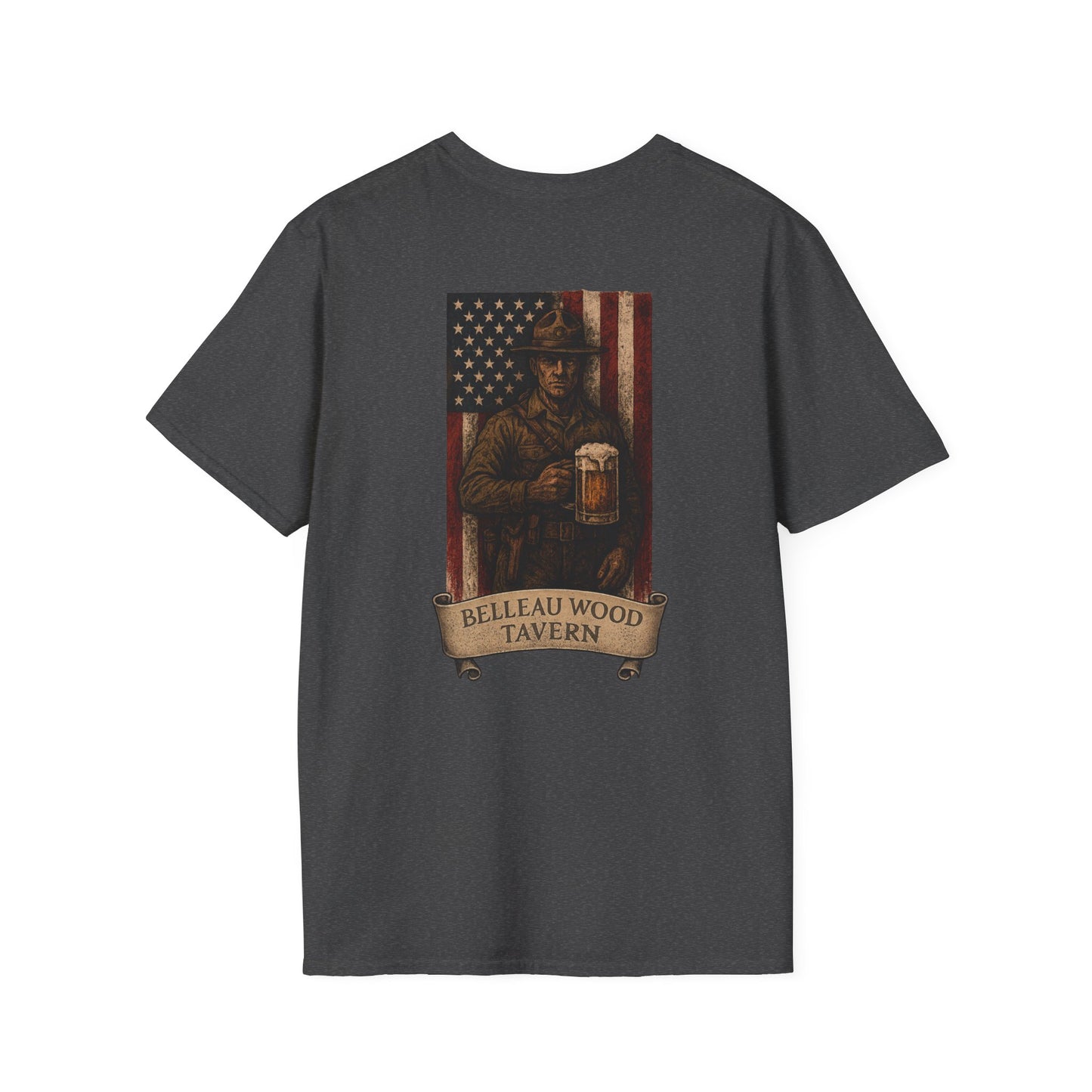 Belleau Wood Tavern Marine w/ Beer Flag T-Shirt, Unisex, Vintage Style Apparel