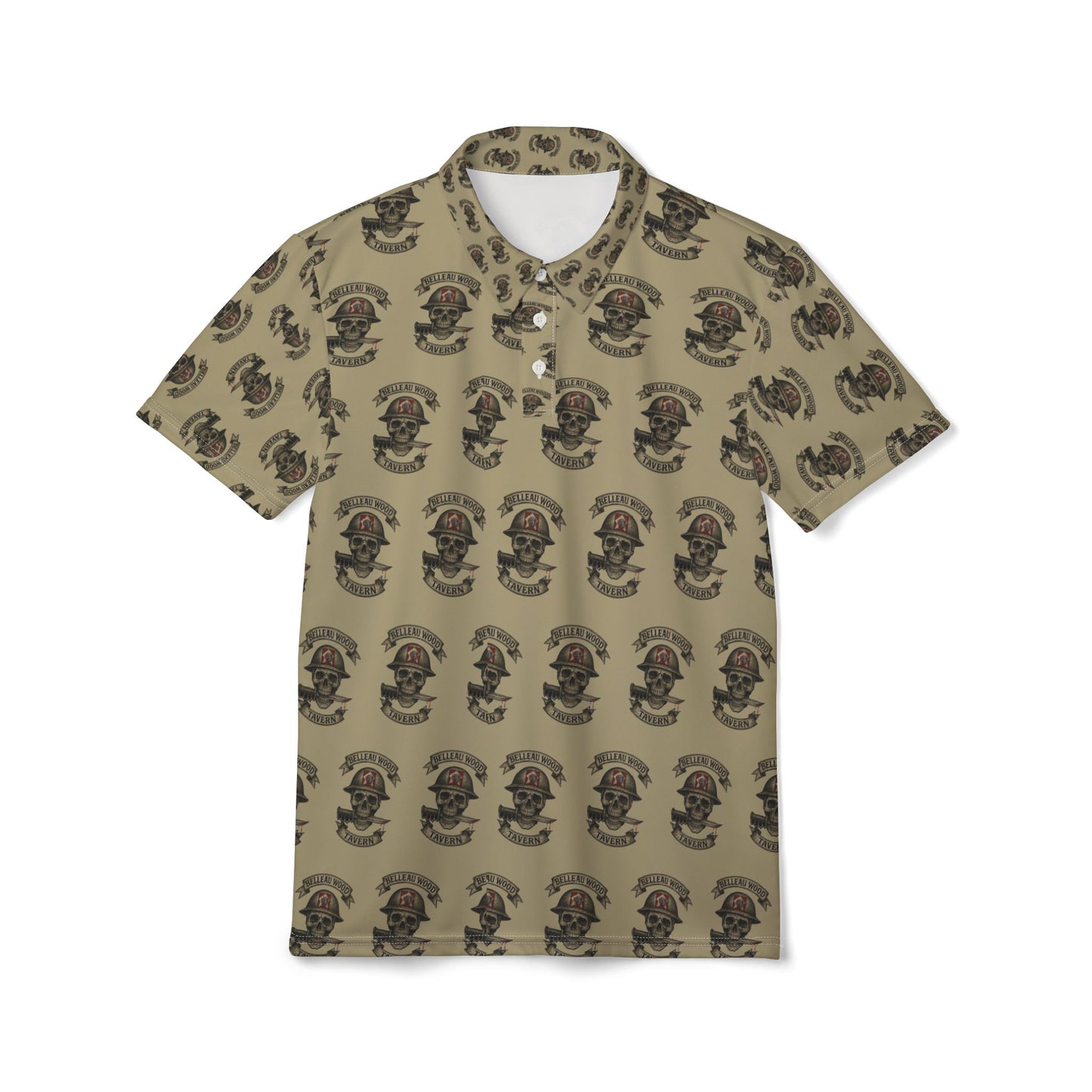 Copy of Copy of Skull & Crossbones Vintage Polo — Biker Tattoo Skull Pattern Polo Shirt (NSFW Message Under the Collar)