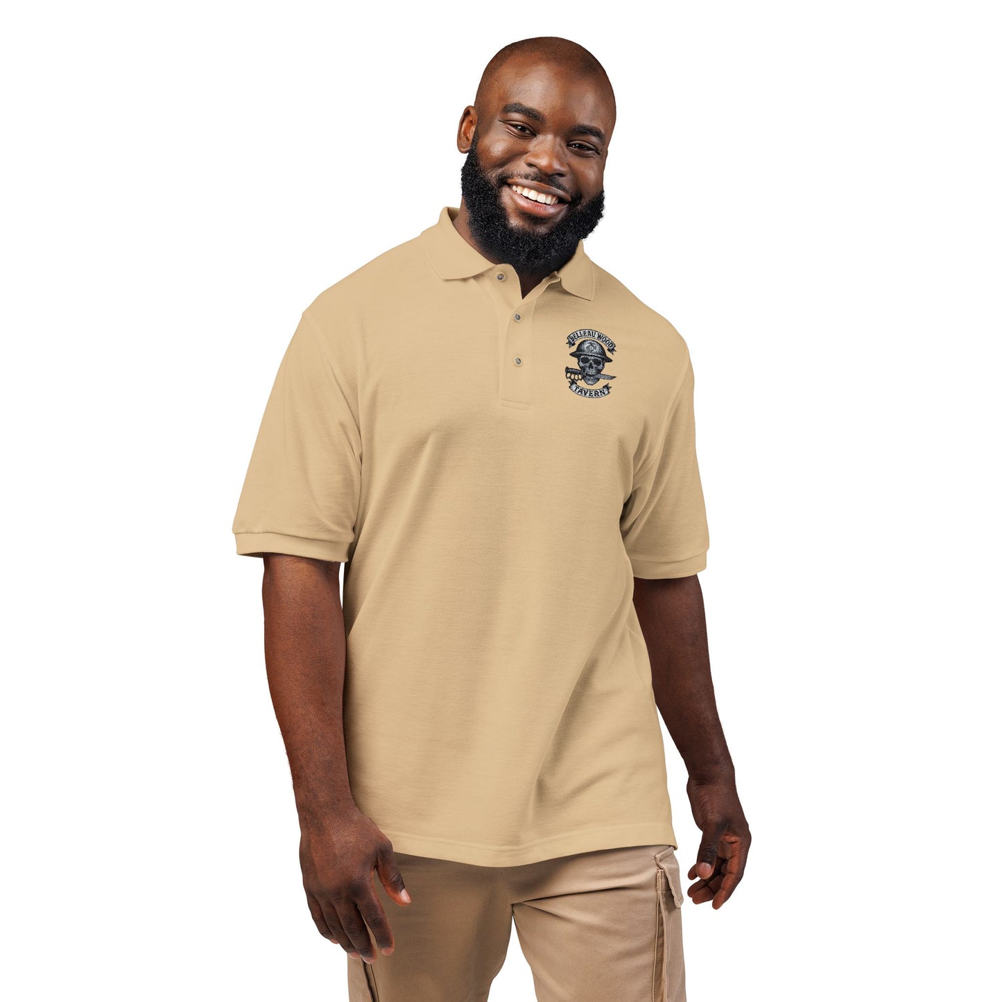 Embroidered Belleau Wood Tavern USMC Skull Helmet Unisex Polo Shirt