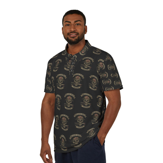 Skull & Crossbones BLACK  Polo — Biker Tattoo Skull Pattern Polo Shirt (NSFW Message Under the Collar)