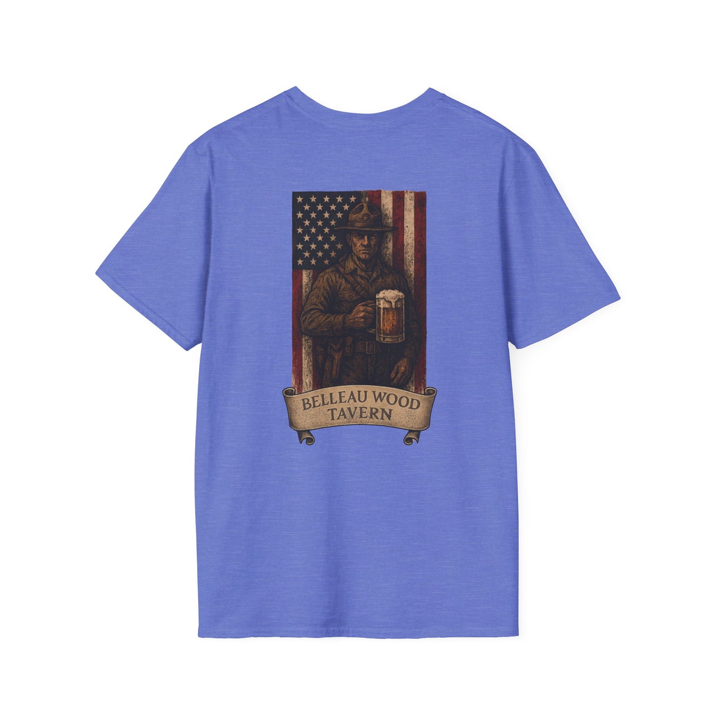 Belleau Wood Tavern Marine w/ Beer Flag T-Shirt, Unisex, Vintage Style Apparel