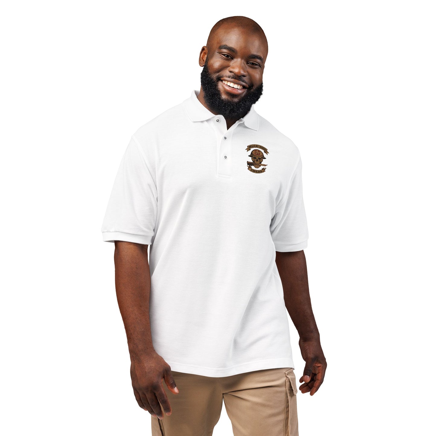 Embroidered Belleau Wood Tavern USMC Skull Helmet Unisex Polo Shirt