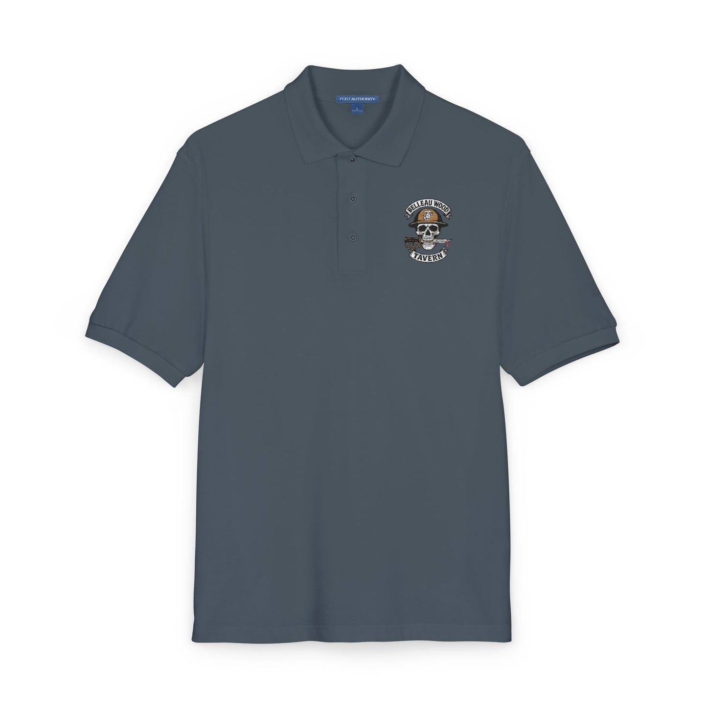Embroidered Belleau Wood Tavern USMC Skull Helmet Unisex Polo Shirt