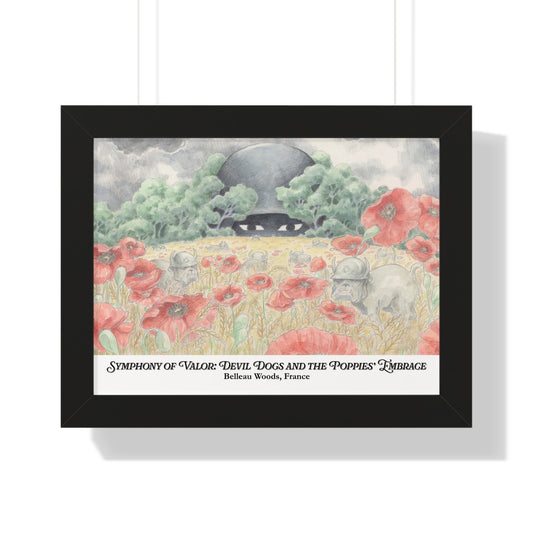 Framed Art Print — "Symphony of Valor: Devil Dogs and the Poppies' Embrace"