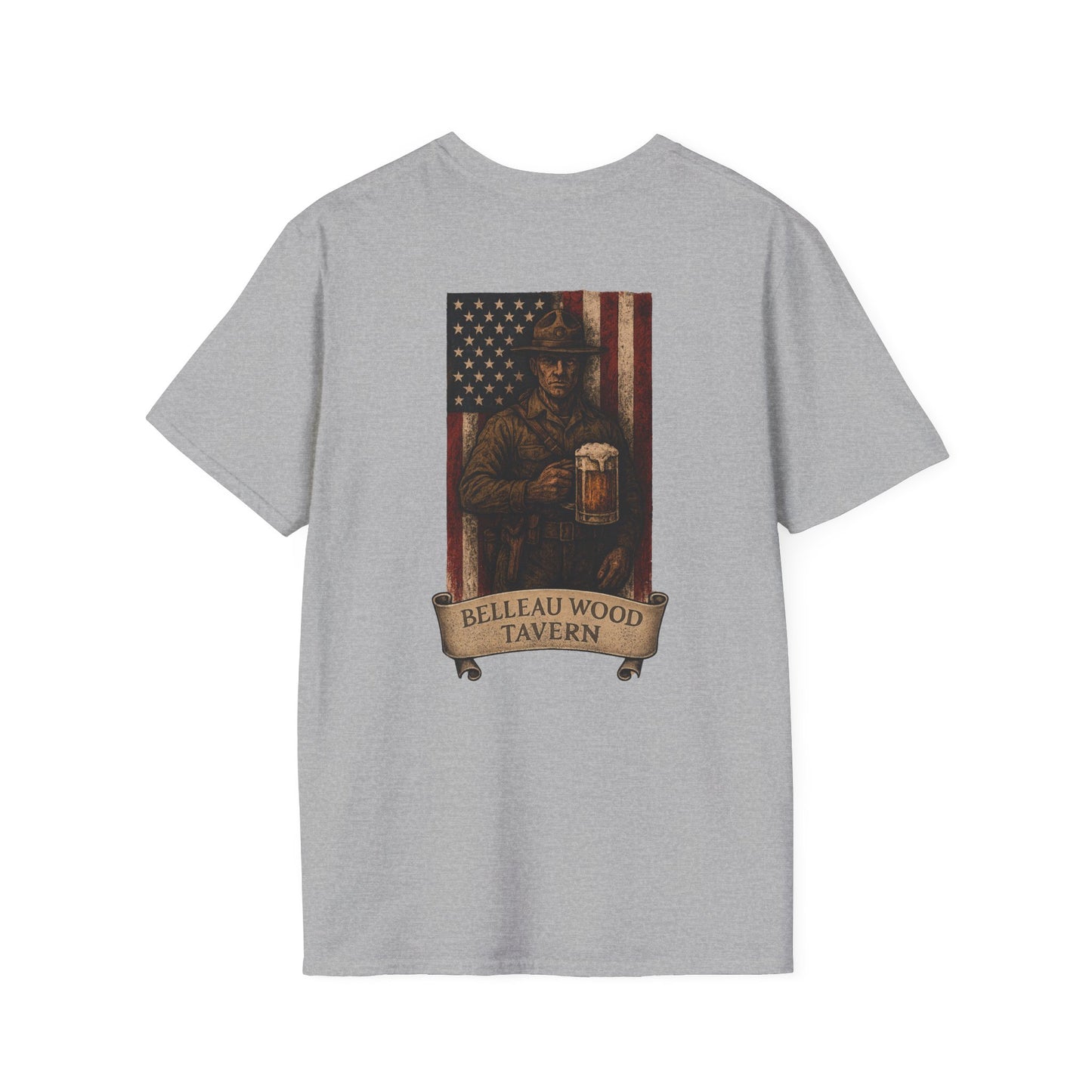 Belleau Wood Tavern Marine w/ Beer Flag T-Shirt, Unisex, Vintage Style Apparel