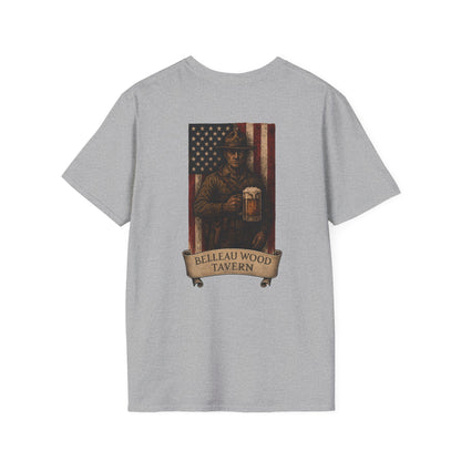 Belleau Wood Tavern Marine w/ Beer Flag T-Shirt, Unisex, Vintage Style Apparel