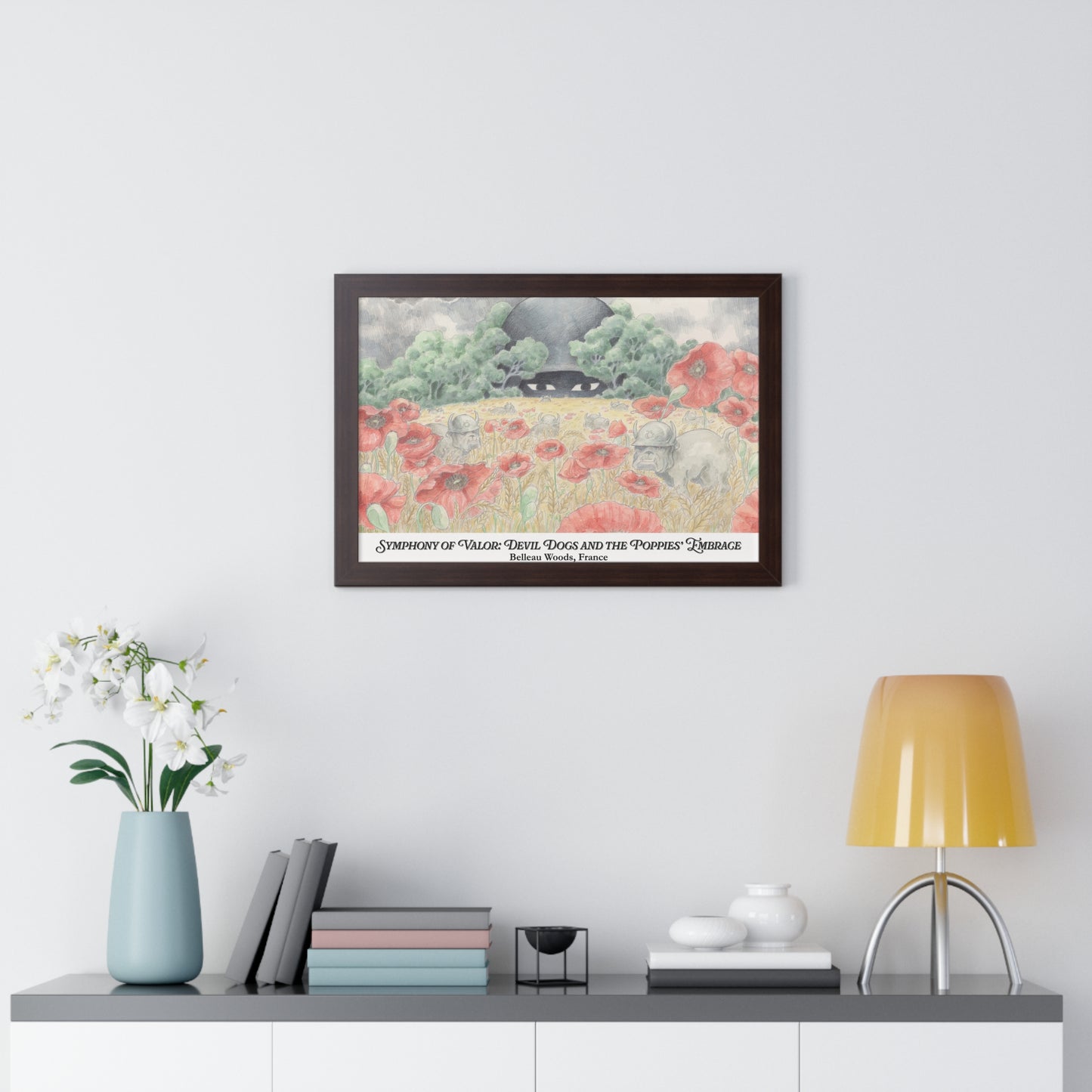Framed Art Print — "Symphony of Valor: Devil Dogs and the Poppies' Embrace"