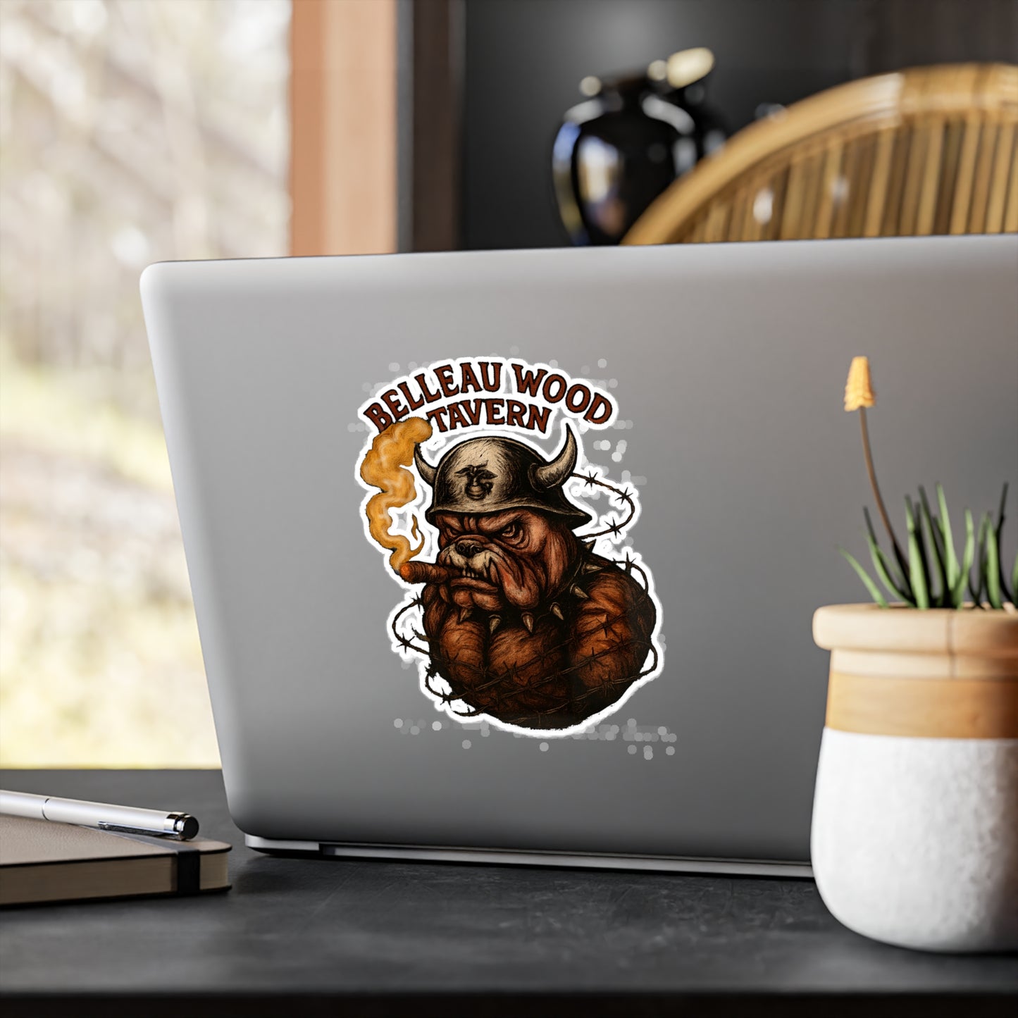 Belleau Wood Tavern Devil Dog with Cigar Marines Sticker Cut Vinyl Decals USMC