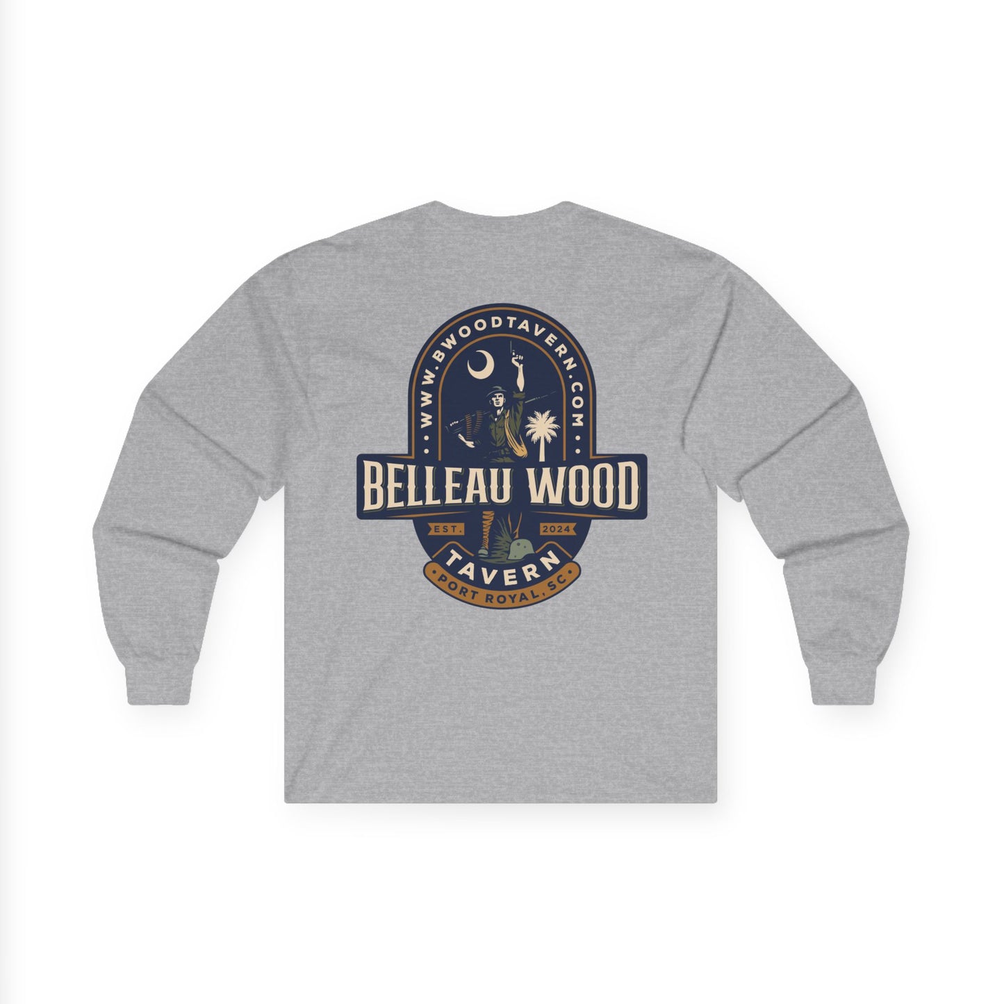 Iron Mike (Back) -Belleau Wood Tavern Long Sleeve Tee - Unisex Ultra Cotton Shirt