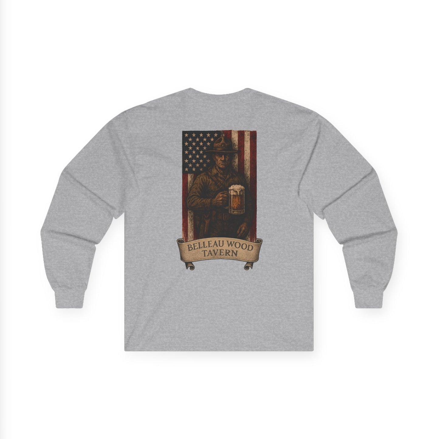 Beer Flag (Back) -Belleau Wood Tavern Long Sleeve Tee - Unisex Ultra Cotton Shirt