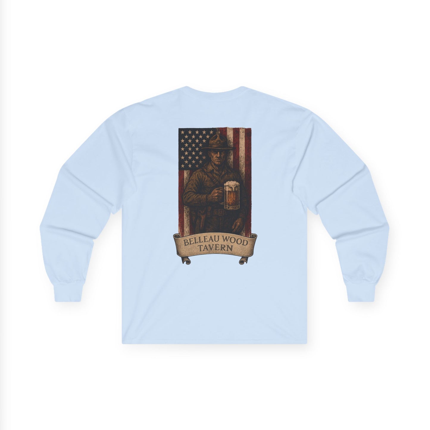 Beer Flag (Back) -Belleau Wood Tavern Long Sleeve Tee - Unisex Ultra Cotton Shirt