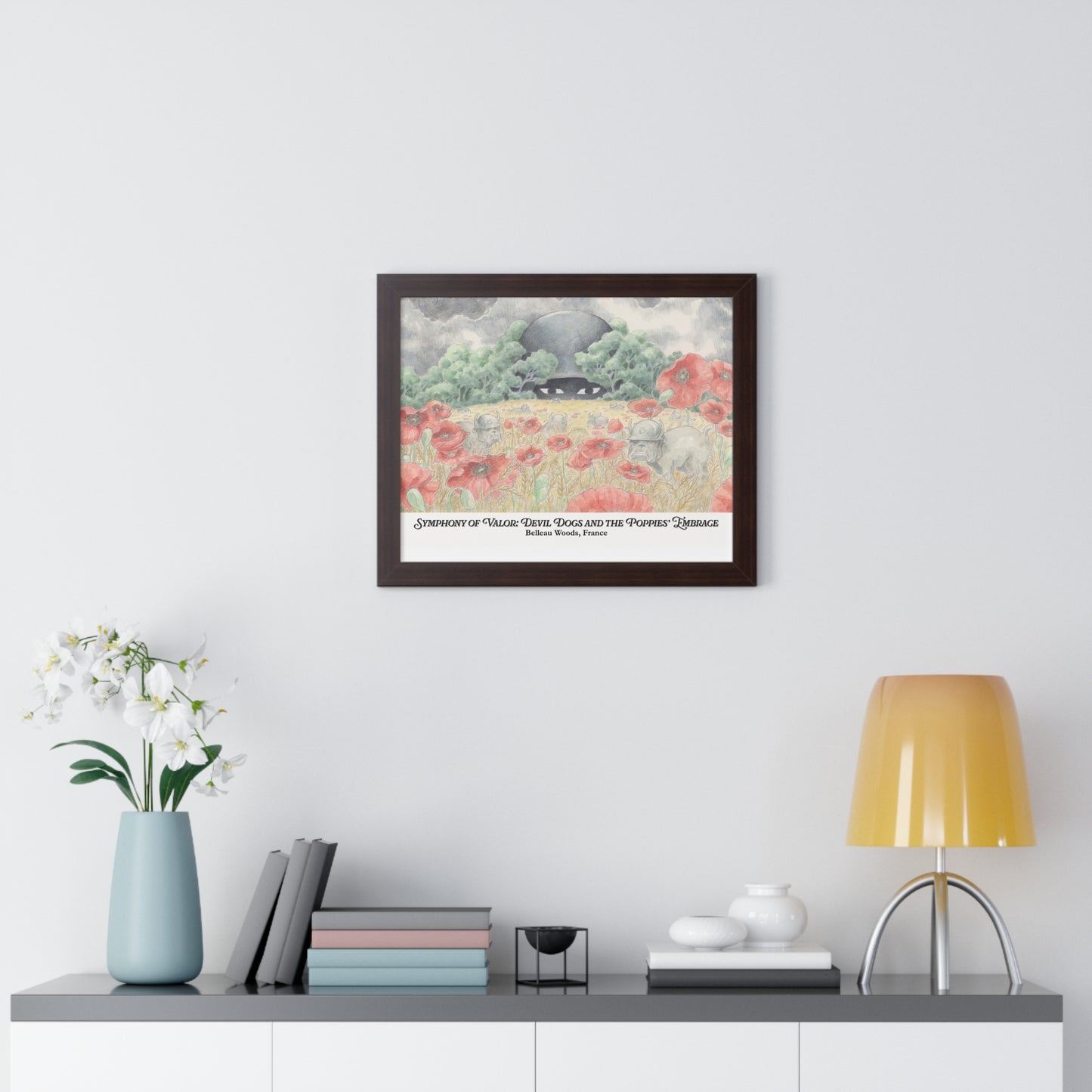 Framed Art Print — "Symphony of Valor: Devil Dogs and the Poppies' Embrace"