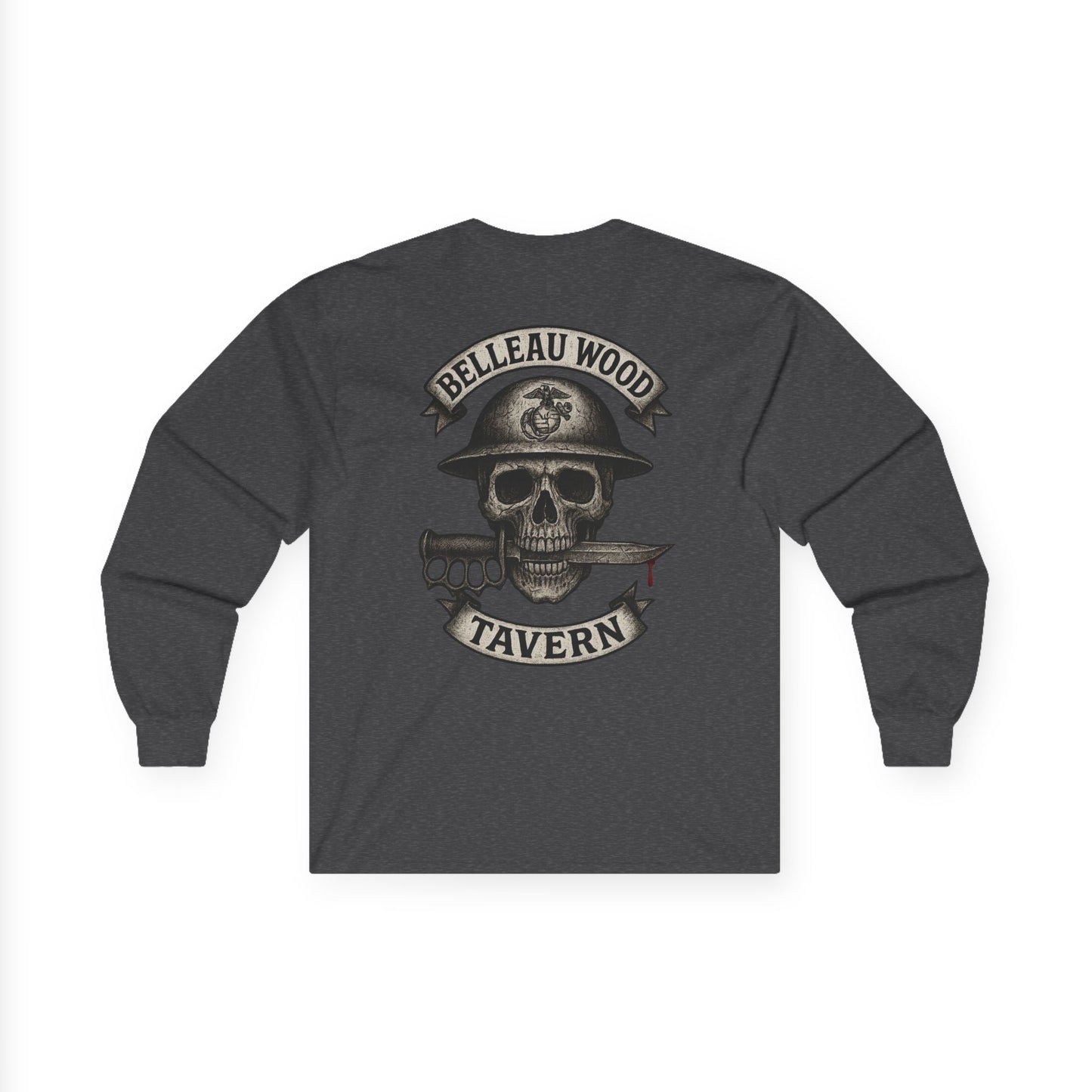 Skull Trench Knife (Back) -Belleau Wood Tavern Long Sleeve Tee - Unisex Ultra Cotton Shirt