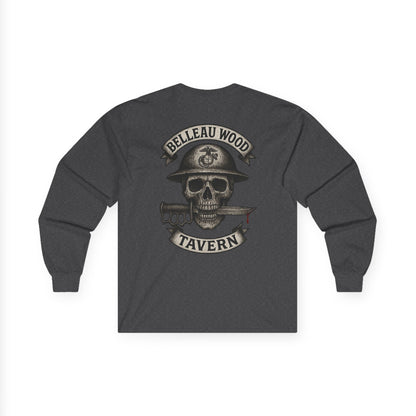Skull Trench Knife (Back) -Belleau Wood Tavern Long Sleeve Tee - Unisex Ultra Cotton Shirt