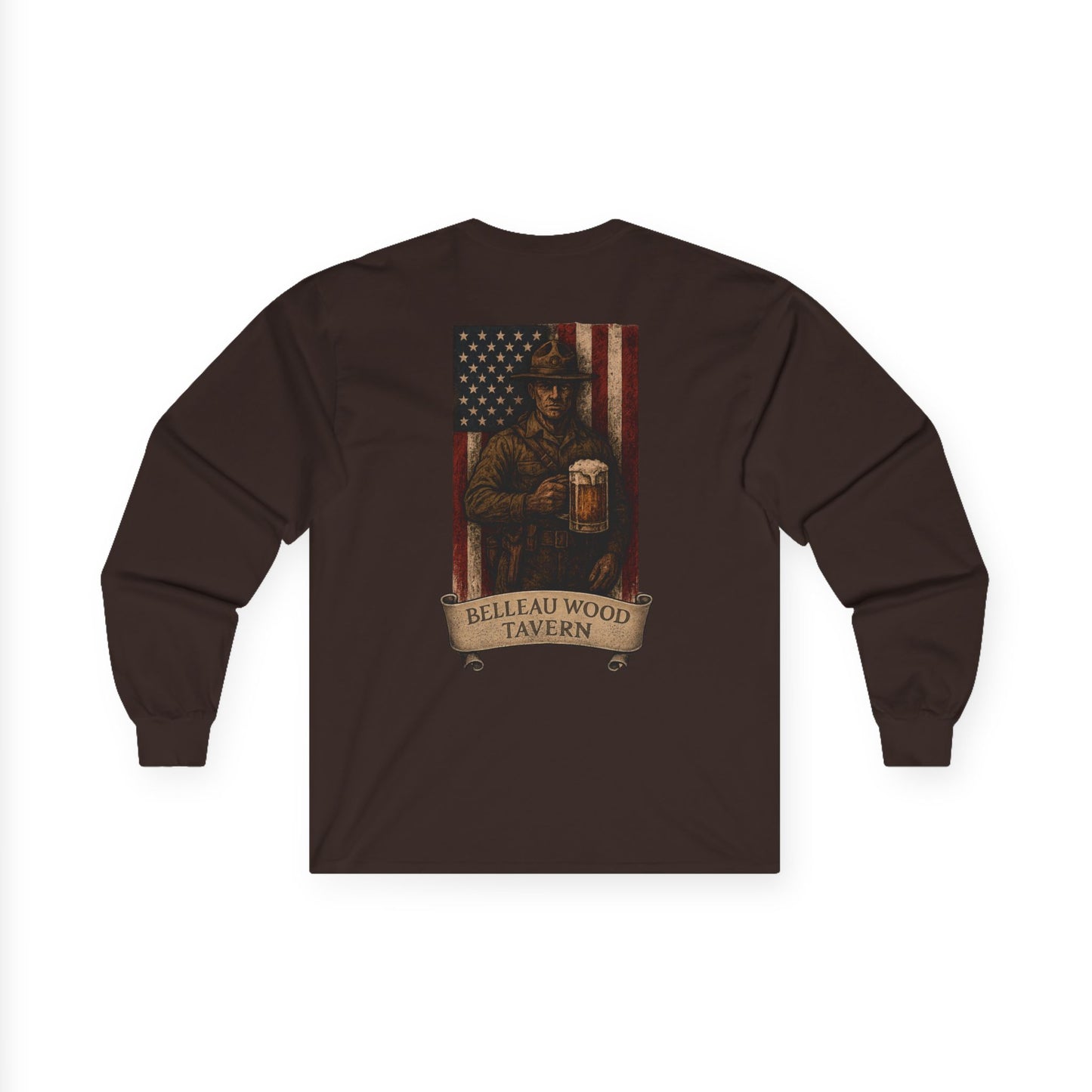 Beer Flag (Back) -Belleau Wood Tavern Long Sleeve Tee - Unisex Ultra Cotton Shirt