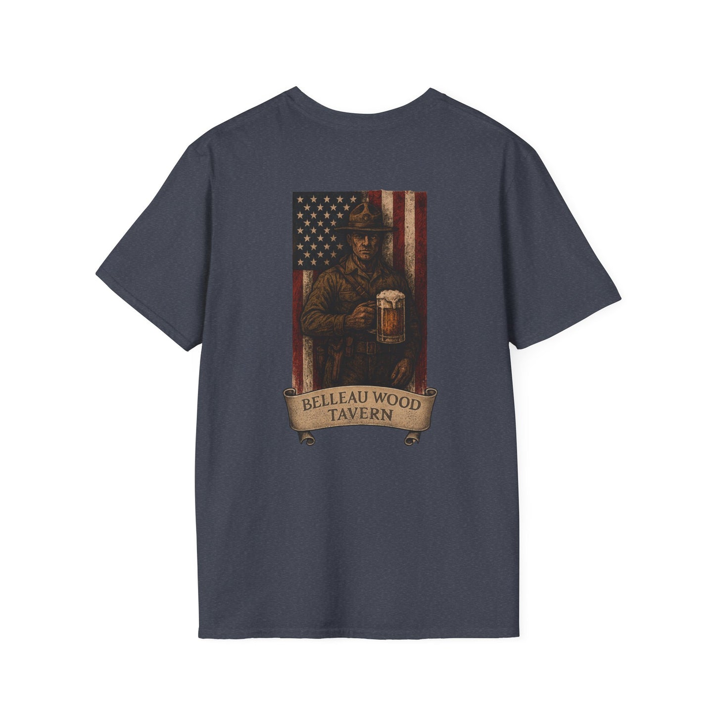 Belleau Wood Tavern Marine w/ Beer Flag T-Shirt, Unisex, Vintage Style Apparel