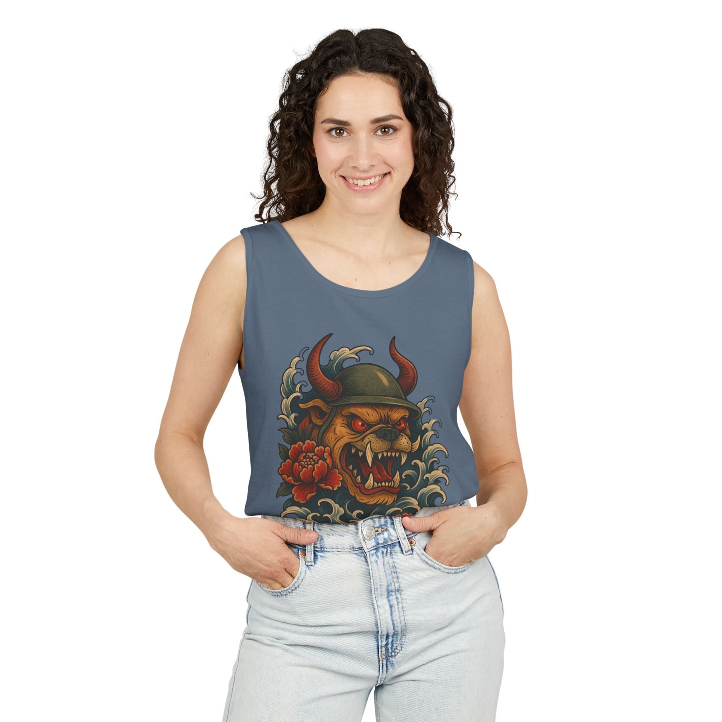 Unisex Japanese Tattoo Style Devil Dog, Cool Summer Tank Top