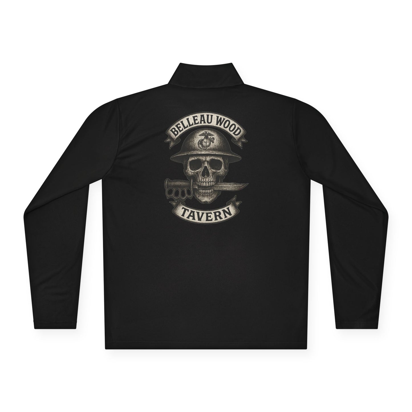 Belleau Wood Tavern Skull on Back  Military Quarter-Zip Pullover, Unisex Apparel