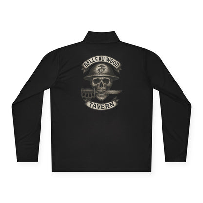 Belleau Wood Tavern Skull on Back  Military Quarter-Zip Pullover, Unisex Apparel