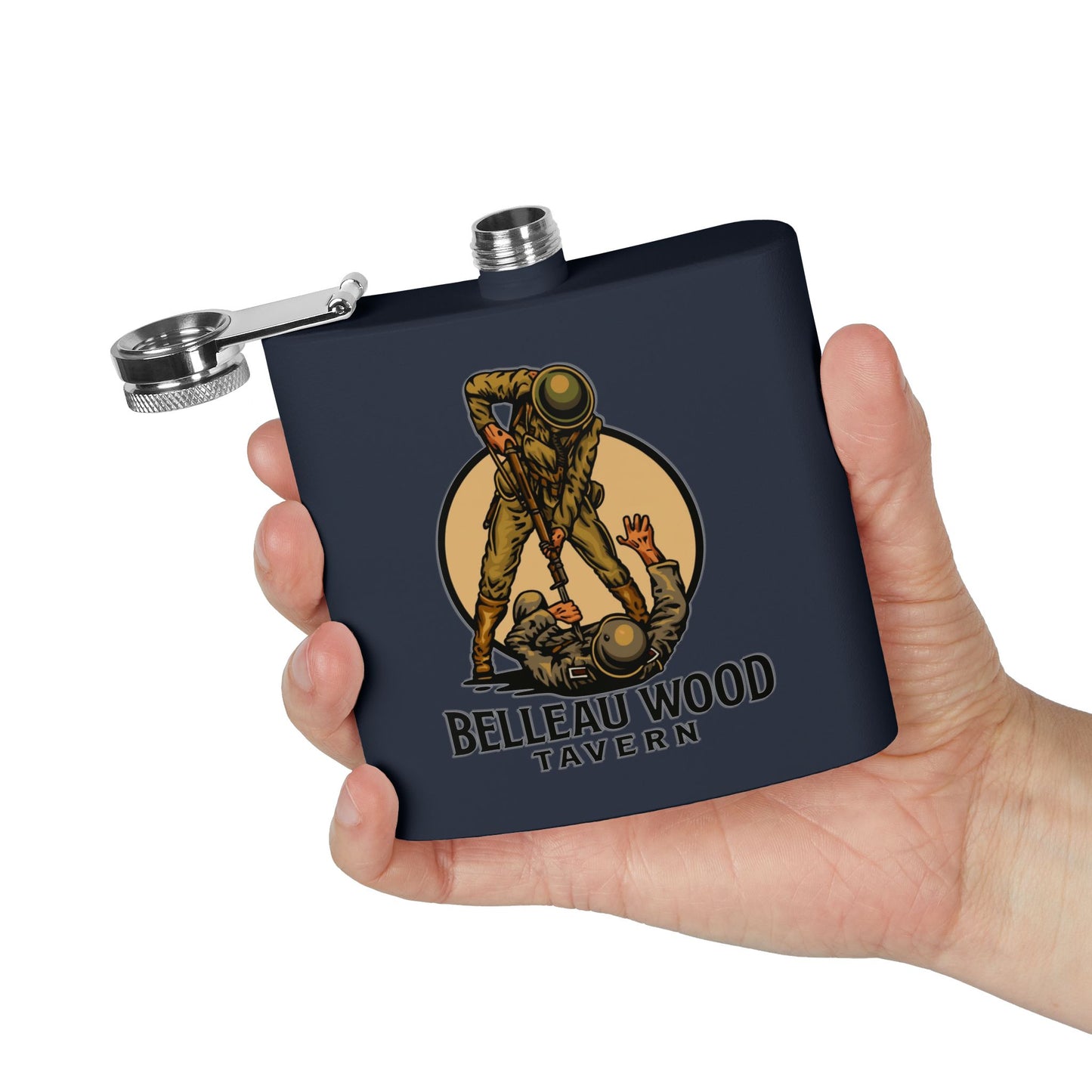 Belleau Wood Tavern 6oz Stainless Flask — Military Tribute Pocket Flask
