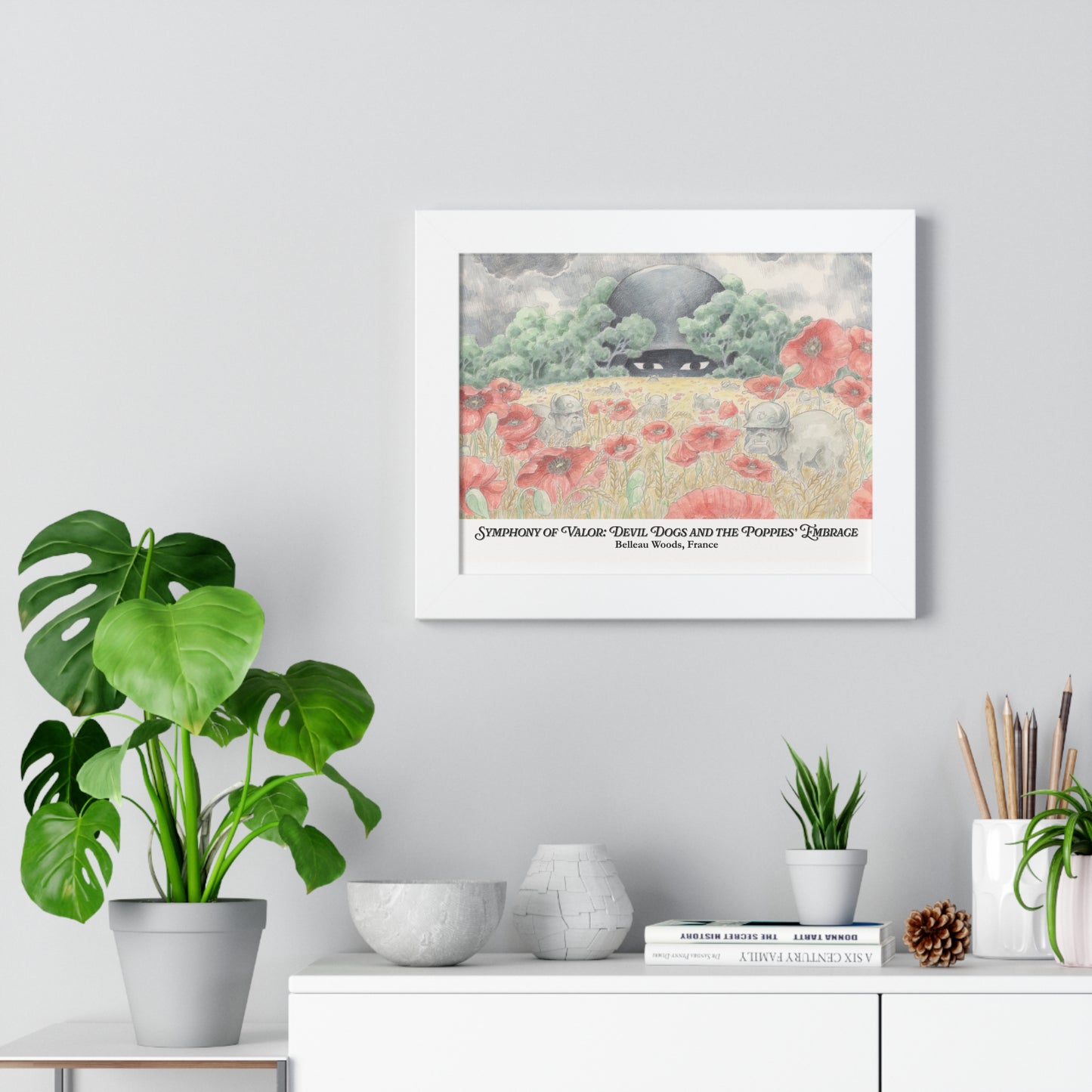 Framed Art Print — "Symphony of Valor: Devil Dogs and the Poppies' Embrace"