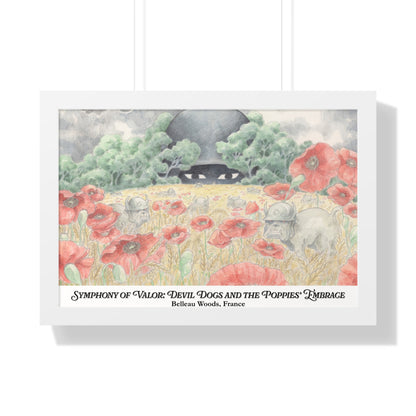 Framed Art Print — "Symphony of Valor: Devil Dogs and the Poppies' Embrace"