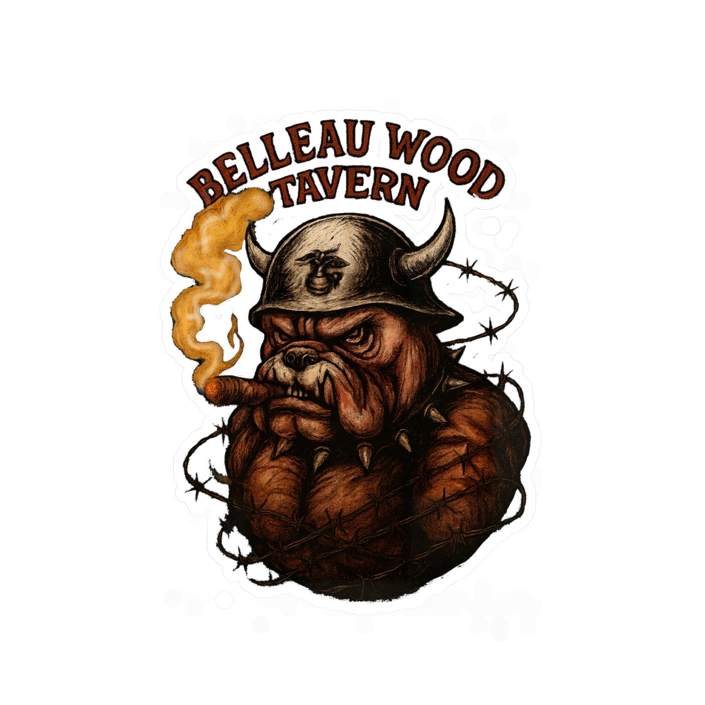 Belleau Wood Tavern Devil Dog with Cigar Marines Sticker Cut Vinyl Decals USMC