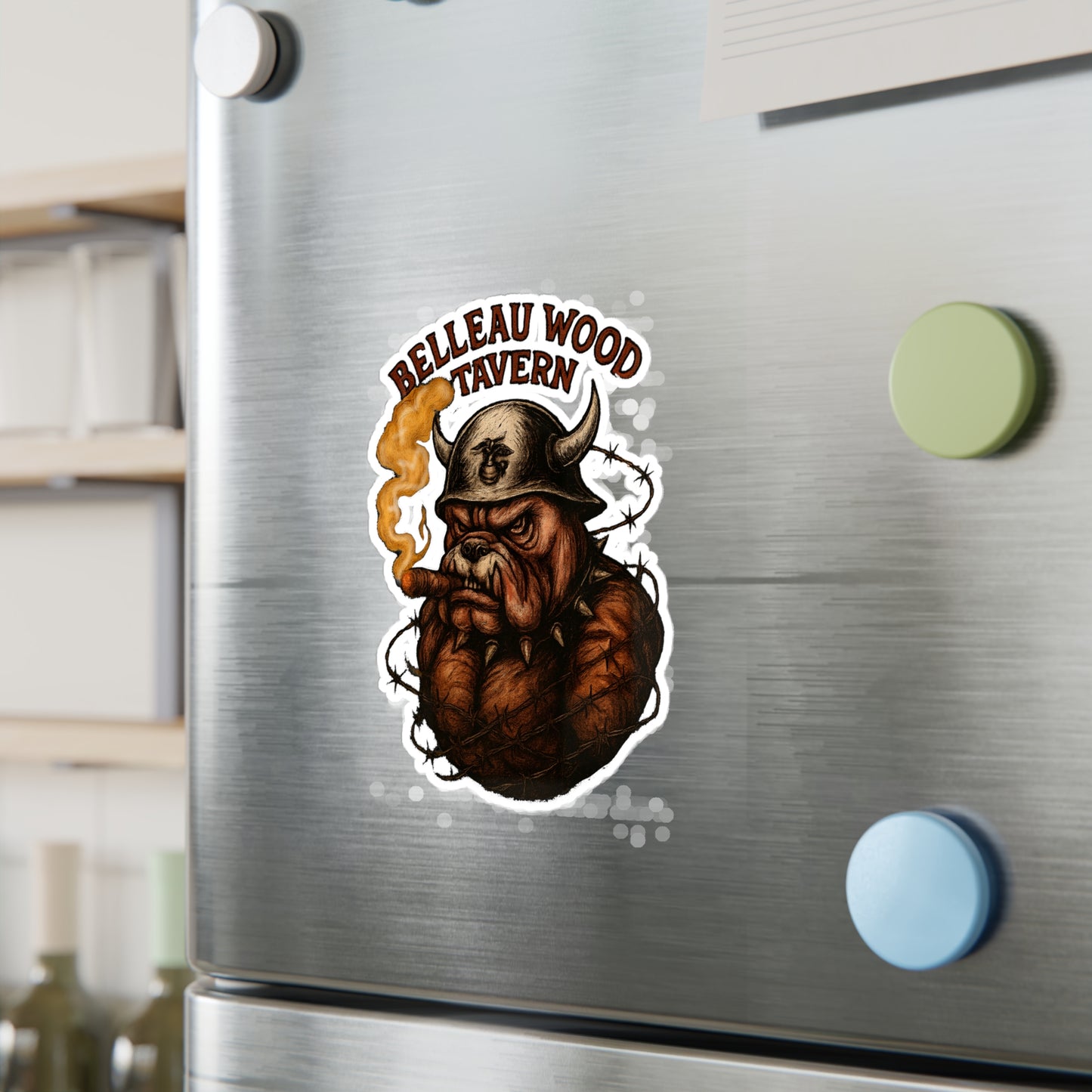 Belleau Wood Tavern Devil Dog with Cigar Marines Sticker Cut Vinyl Decals USMC