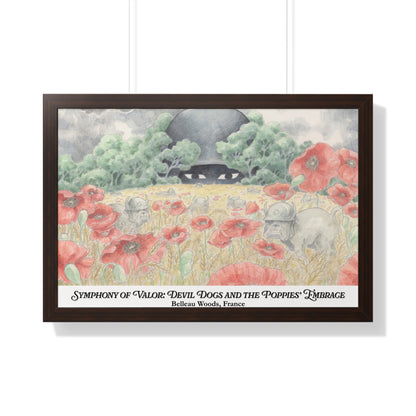 Framed Art Print — "Symphony of Valor: Devil Dogs and the Poppies' Embrace"