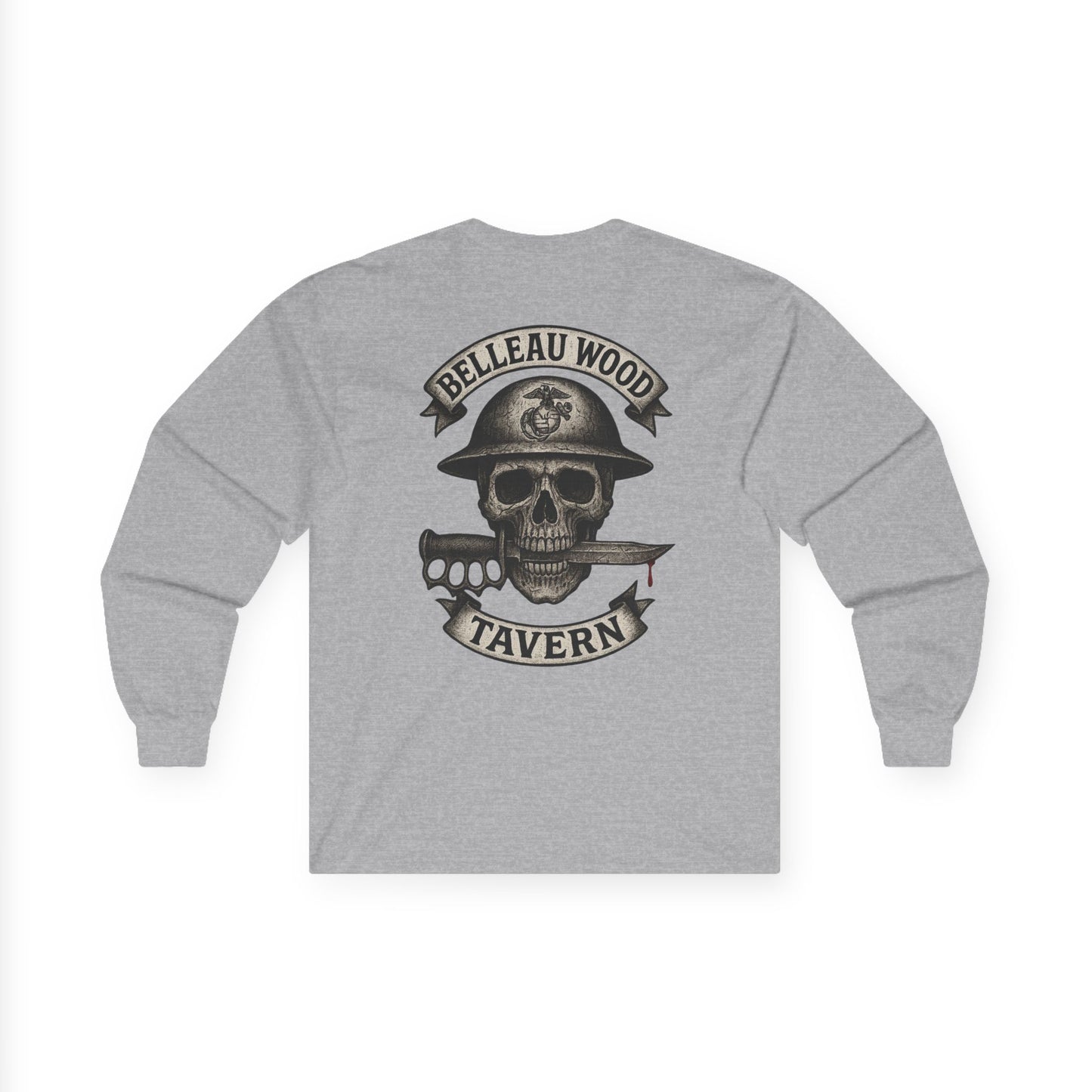 Skull Trench Knife (Back) -Belleau Wood Tavern Long Sleeve Tee - Unisex Ultra Cotton Shirt