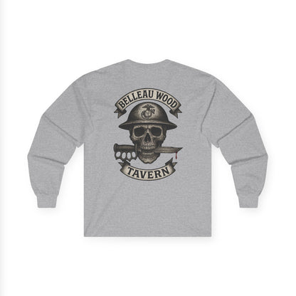 Skull Trench Knife (Back) -Belleau Wood Tavern Long Sleeve Tee - Unisex Ultra Cotton Shirt