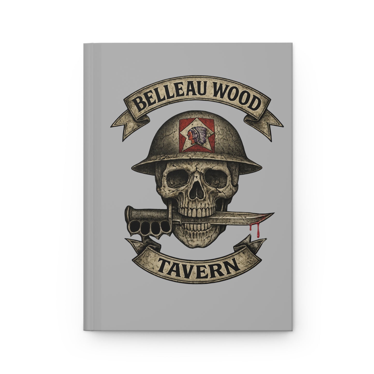 Belleau Wood Tavern Hardcover Journal — Military Skull Emblem Notebook with Poppies (Matte)