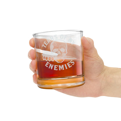 TEARS OF MY ENEMIES Engraved Skull Whiskey Glass 10.5oz