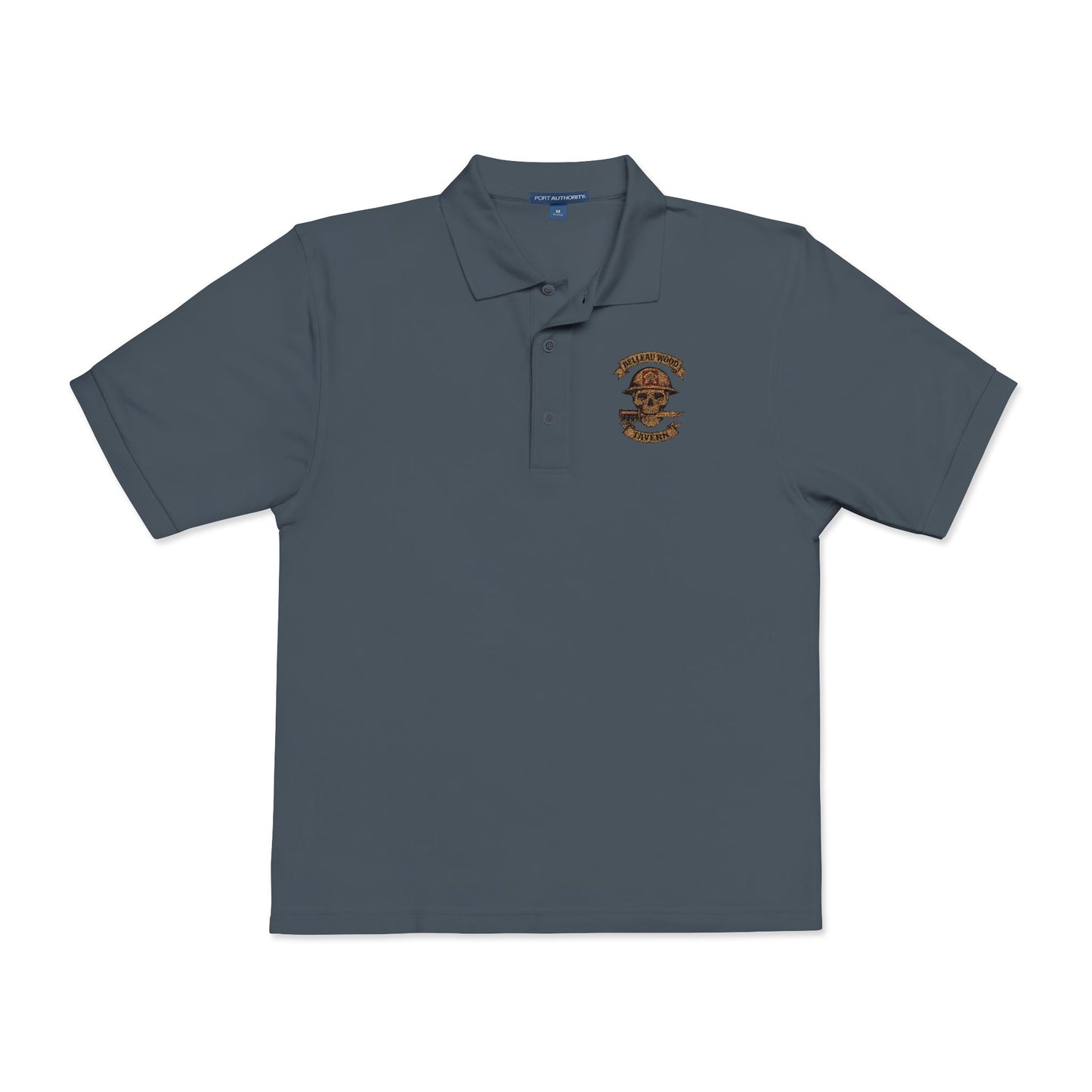 Embroidered Belleau Wood Tavern USMC Skull Helmet Unisex Polo Shirt