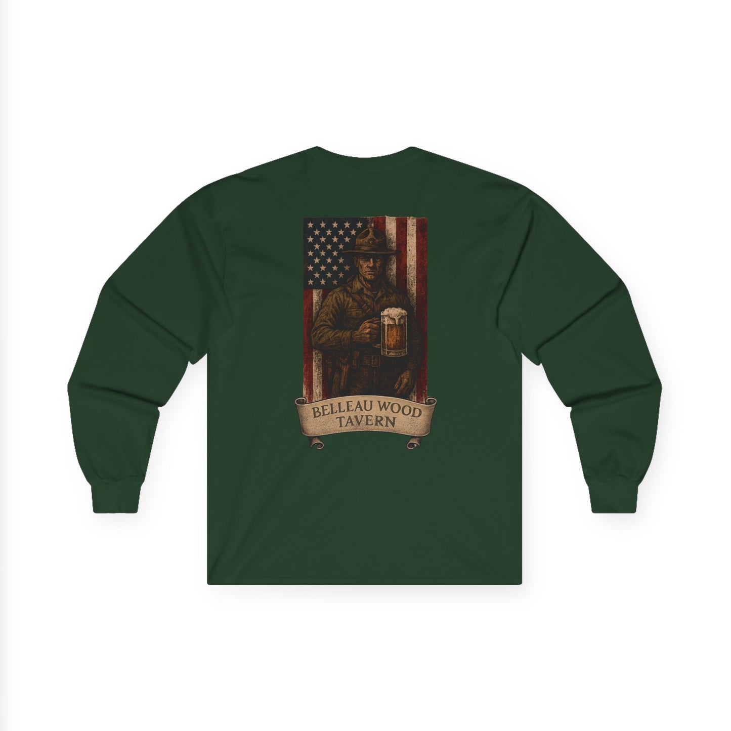 Beer Flag (Back) -Belleau Wood Tavern Long Sleeve Tee - Unisex Ultra Cotton Shirt