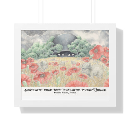 Framed Art Print — "Symphony of Valor: Devil Dogs and the Poppies' Embrace"